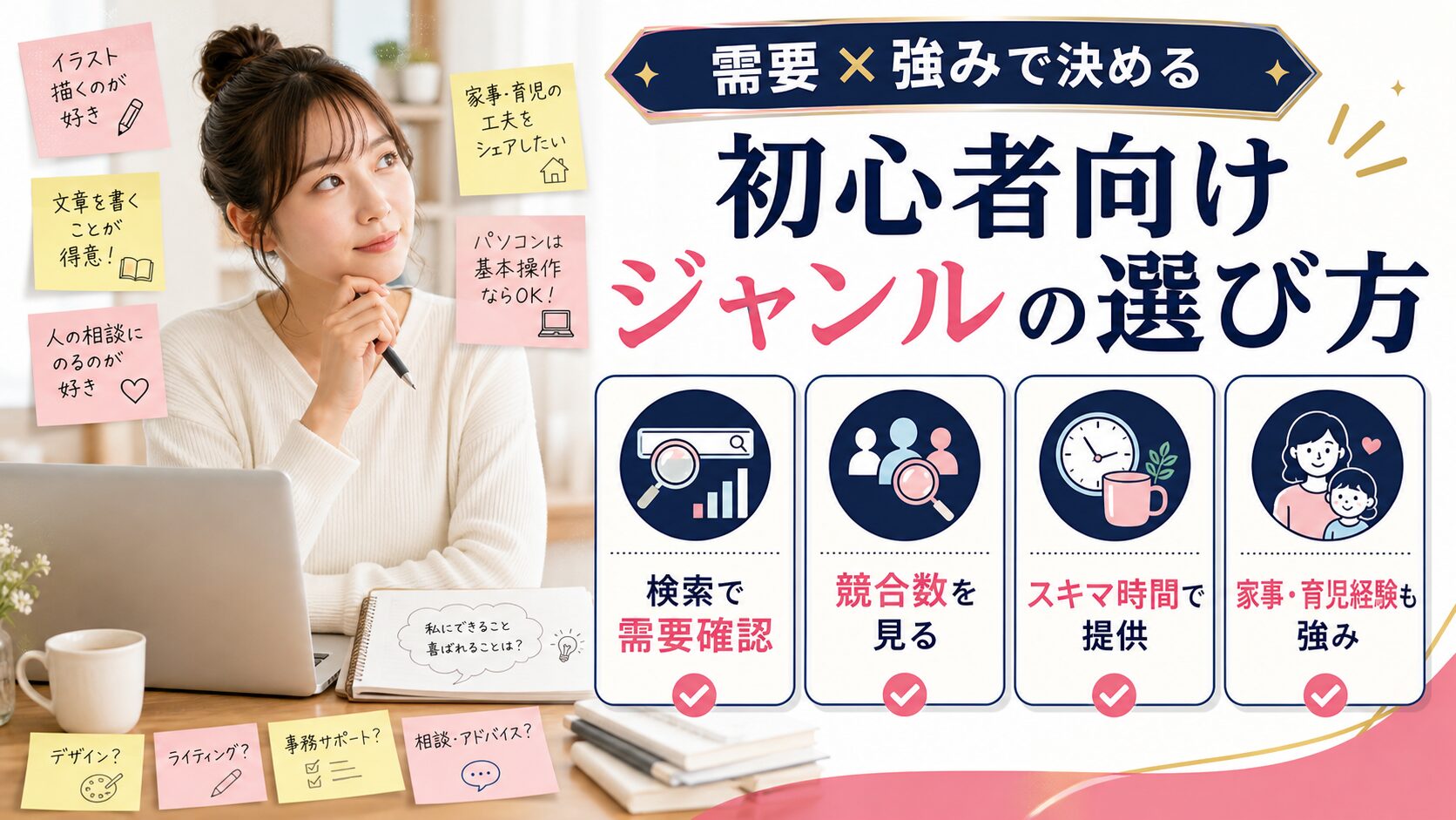ココナラ初心者向けジャンルの選び方を需要と強みで図解した画像