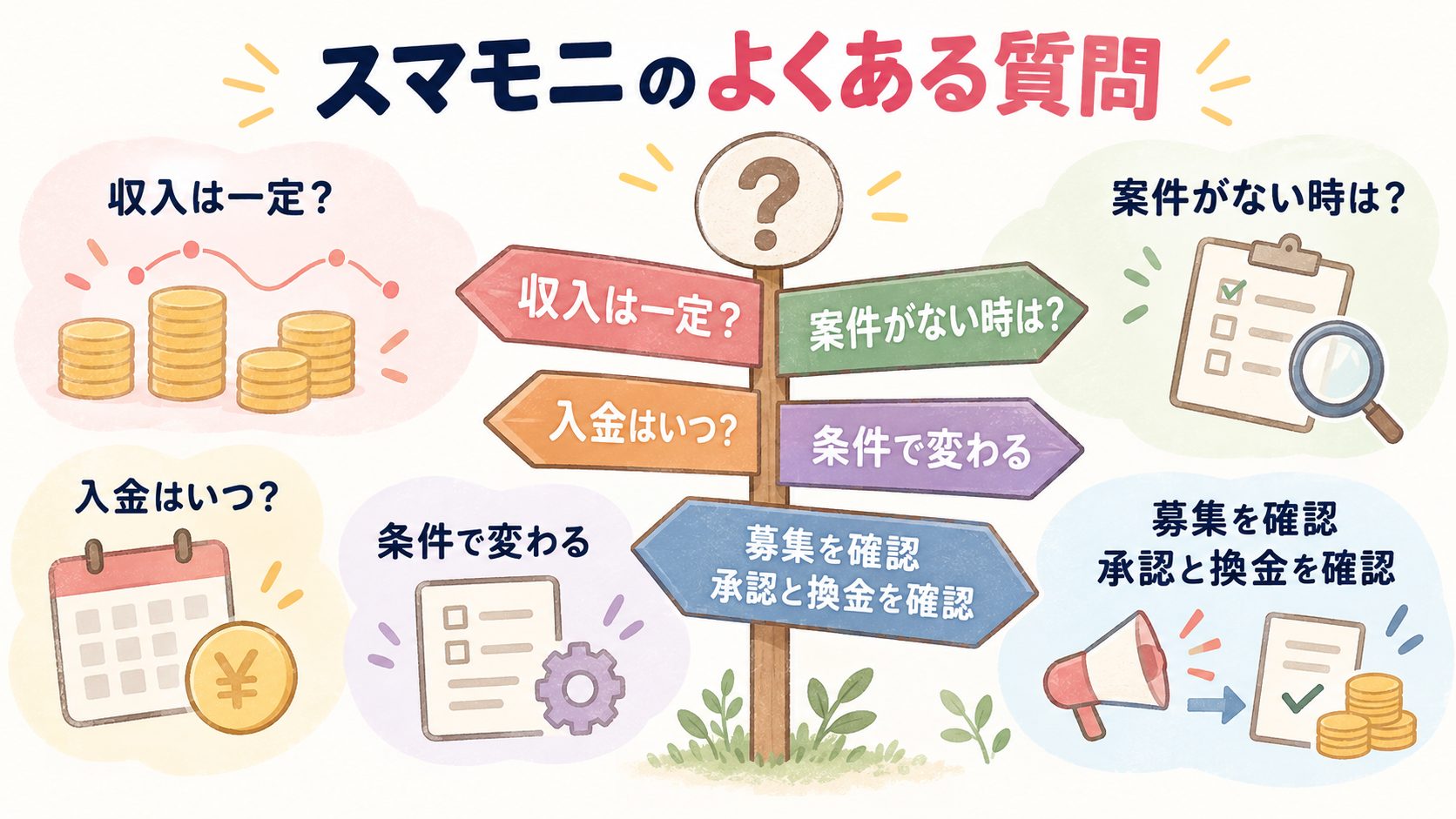 モニター謝礼の変動、募集状況、入金予定に関する質問図