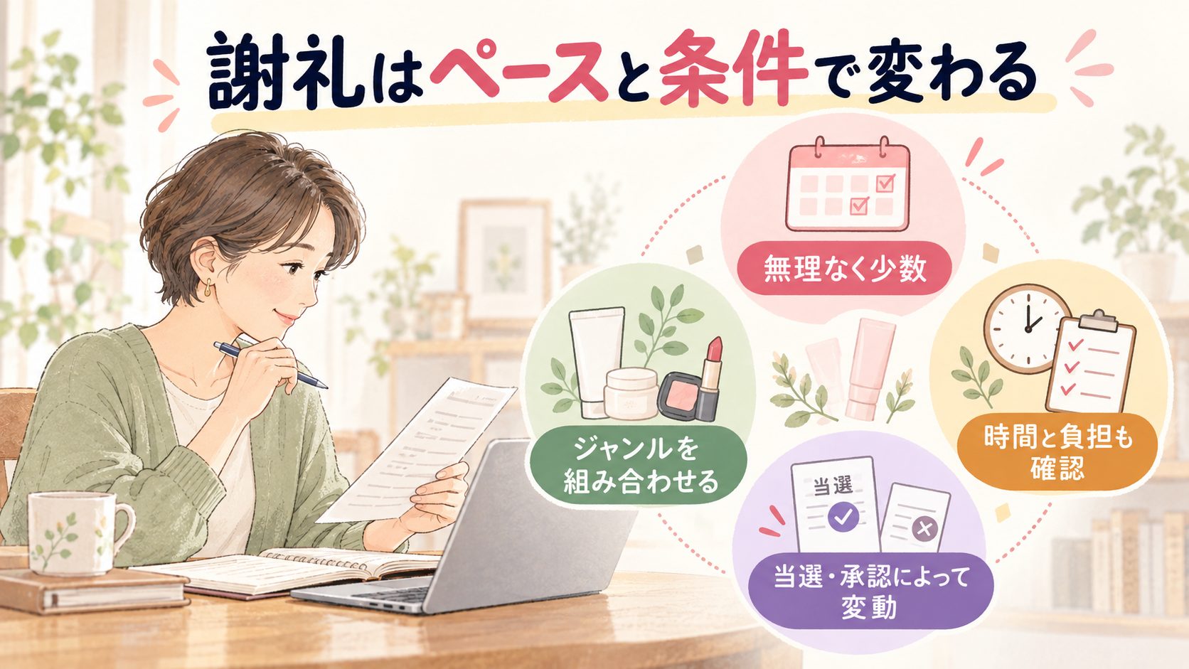 美容モニターの参加ペースとジャンルと時間負担を比較する図