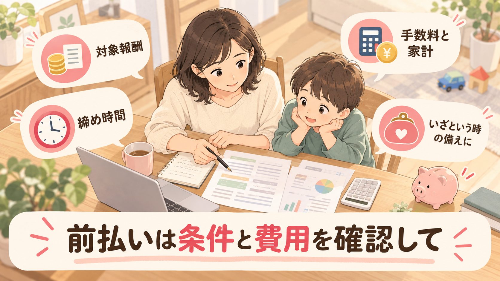 対象報酬と締め時間と家計への影響を確認する前払いのまとめ図